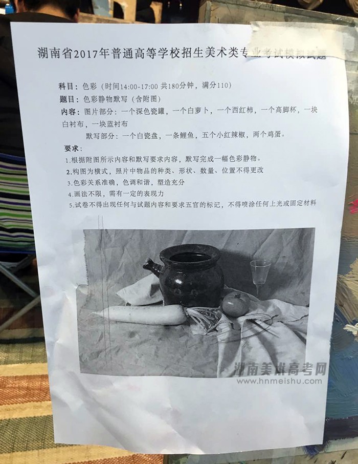 湖南省2017年普通高等學校招生美術(shù)類專業(yè)色彩考試模擬試題